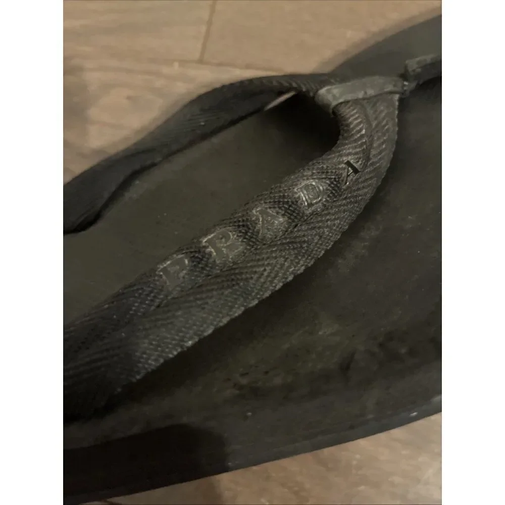 Prada Sport Men’s Authentic Solid Black Thong Flip Flops Sandals flip flops 8
